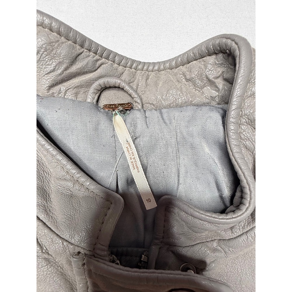 Free People Vegan Leather Moto Jacket Grey Ribbed Knit Panels Womens Size 10 T7 - Picture 5 of 7